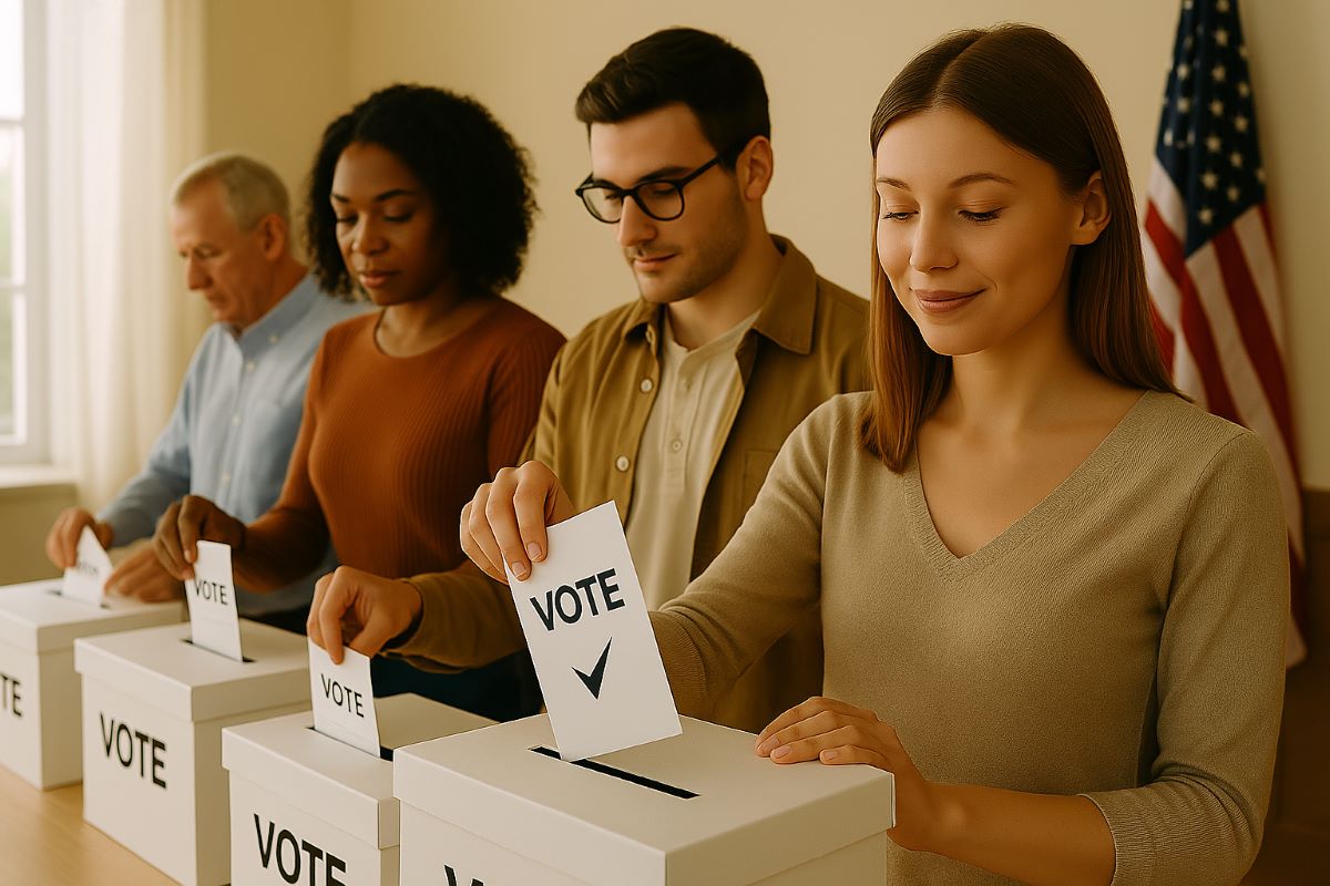 groep mensen stemt in een democratisch verkiezingsproces.
