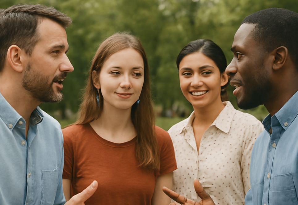 Mensen in interactie, die sociale dynamieken en culturele diversiteit weerspiegelen
