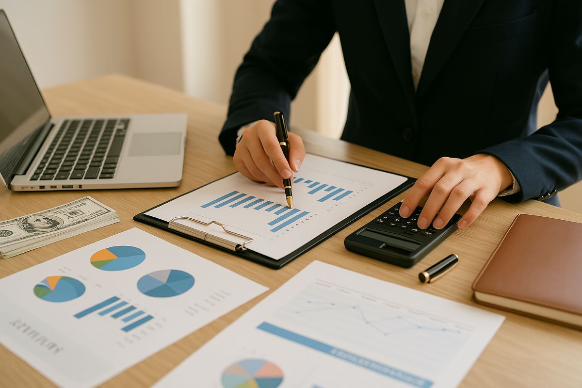 Een zakelijke setting met financiële documenten en strategische planning.